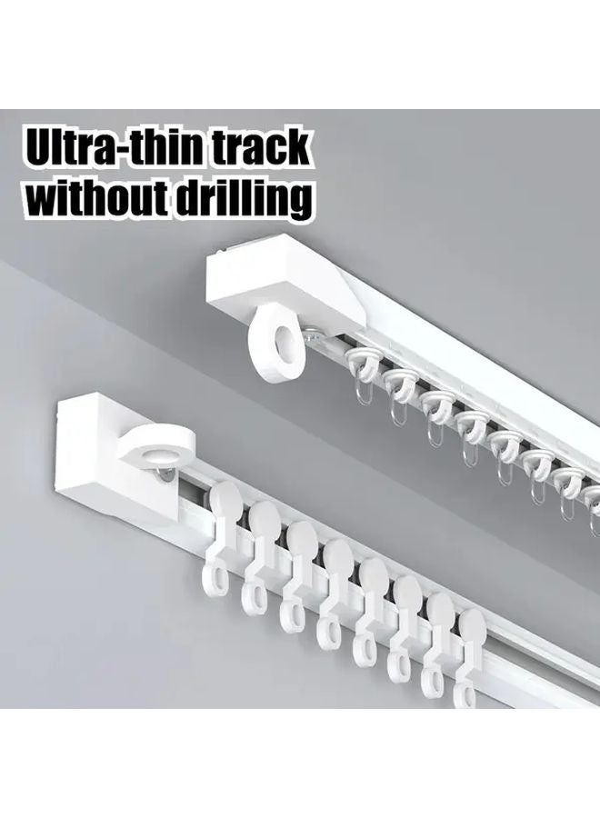 White Ceiling Wall Curtain Track System 300cm No Drill Adhesive Rod - Image 2